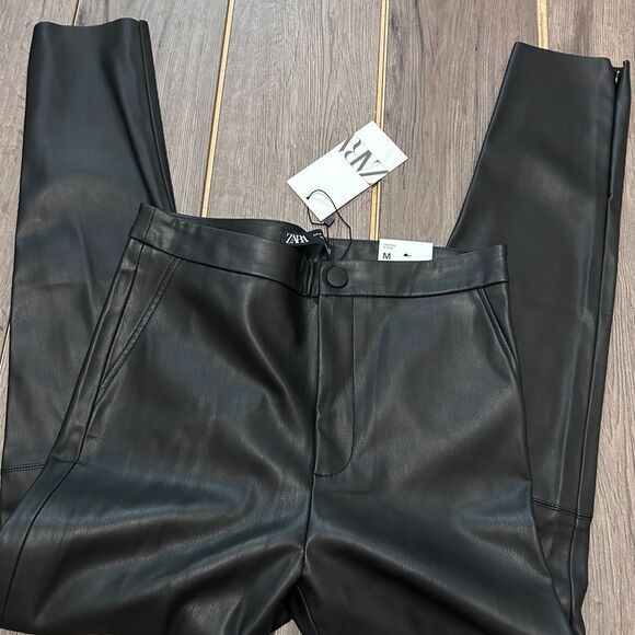 Zara Black Leather Legging High Rise - Picture 1 of 2